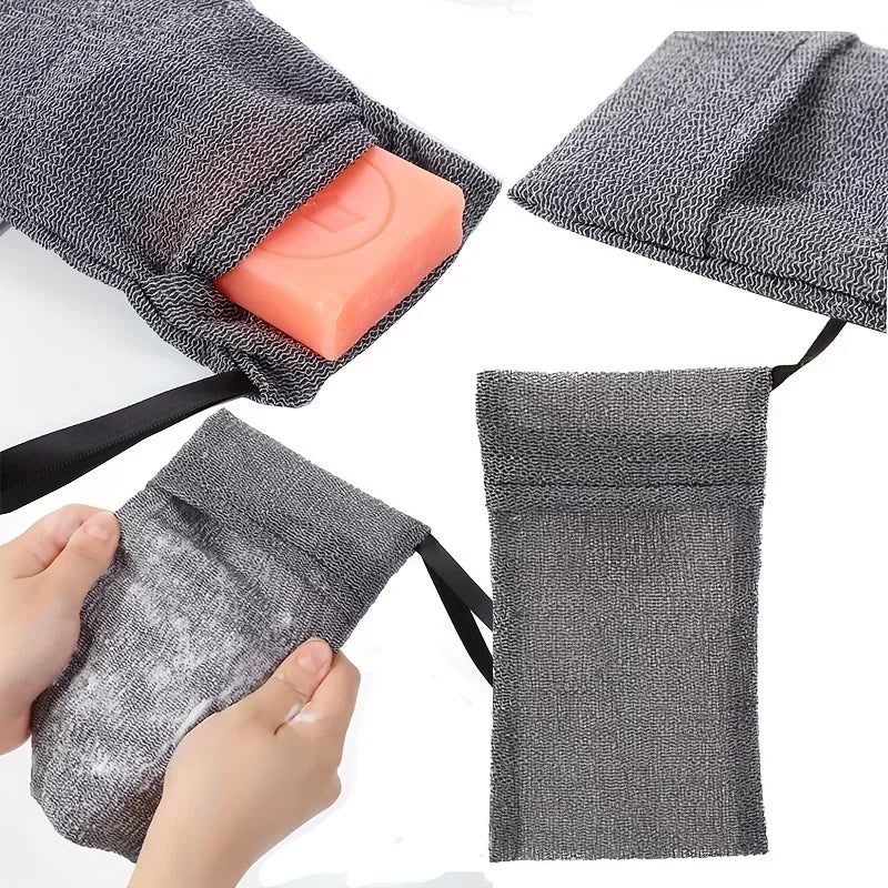 2/1piece soap bag, exfoliating soap storage bag, body scrubber, coarse sponge suitable for bath or shower, gray mesh