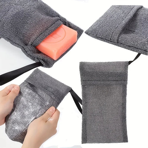 2/1piece soap bag, exfoliating soap storage bag, body scrubber, coarse sponge suitable for bath or shower, gray mesh