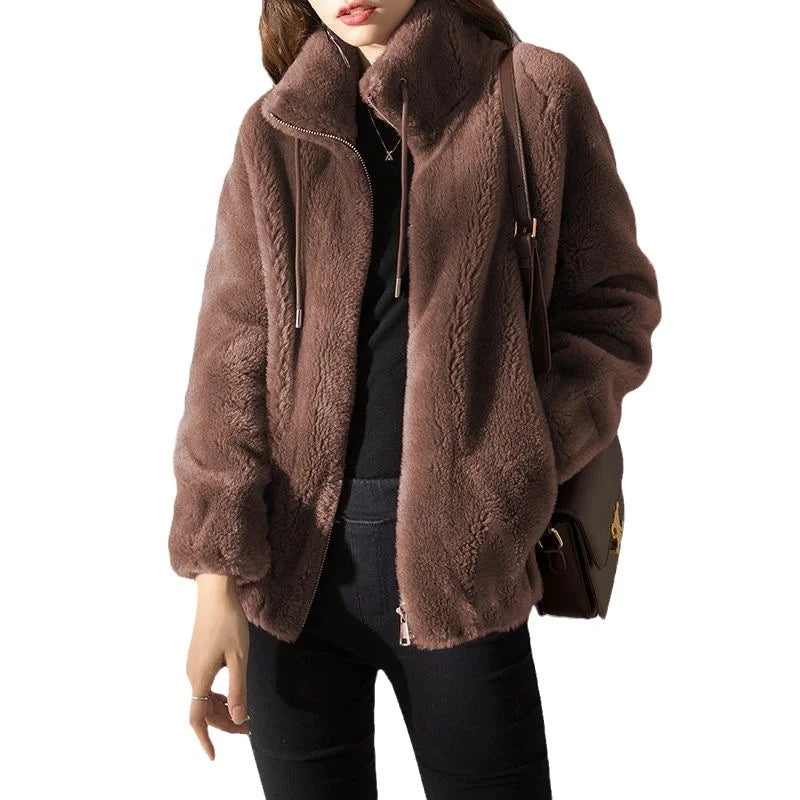 Women Autumn Winter Faux Fur Coats Zipper Cardigan Plush Thick Warm Coat Loose Oversized Outerwear Female Coral Fleece Overcoat