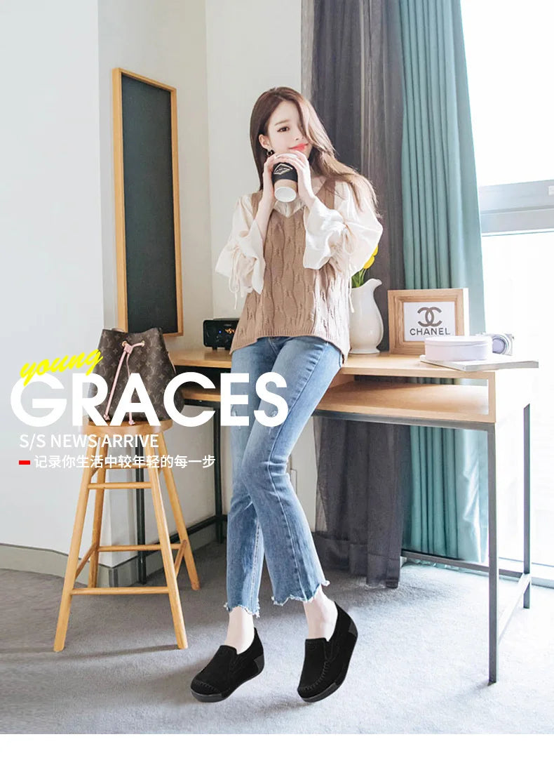 2022 Spring Autumn Women Flats Platform Loafers Ladies Genuine Leather Comfort Wedge Moccasins Orthopedic Slip On Casual Shoes