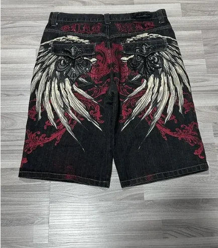 British and American Retro Jeans Washed Shorts Women's Y2K New Harajuku Flower Embroidery Gothic Sexy Spice Mini Denim Shorts