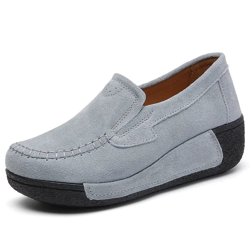 2022 Spring Autumn Women Flats Platform Loafers Ladies Genuine Leather Comfort Wedge Moccasins Orthopedic Slip On Casual Shoes