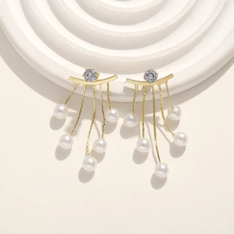 925 Silver Needle Korean Fashion Pearl Tassel Earrings For Women Jewelry 2026 Trending New Luxury Women's Zircon Pearl Earrings
