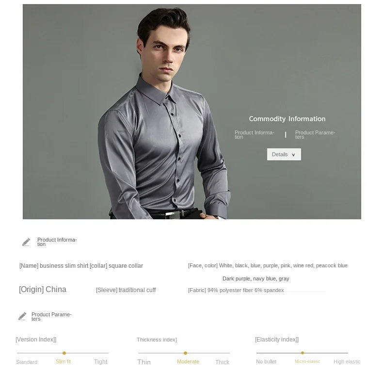 Micro elastic men's long sleeved shirt, silky and not easily wrinkled, high-quality men's shirt, plus size shirt
