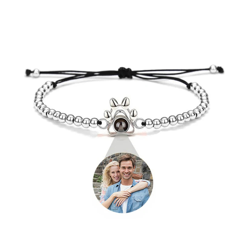Custom Bracelet with Picture Inside Titanium Steel Cuban Link Chain Bracelet with Personalized Photo Projection for Men Women
