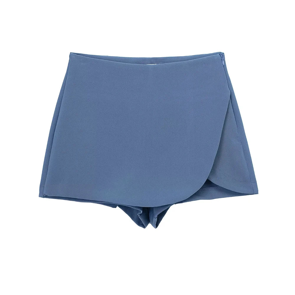 Women Fashion Pareo Style Shorts Skirts Vintage High Waist Side Zipper Female Skort Mujer