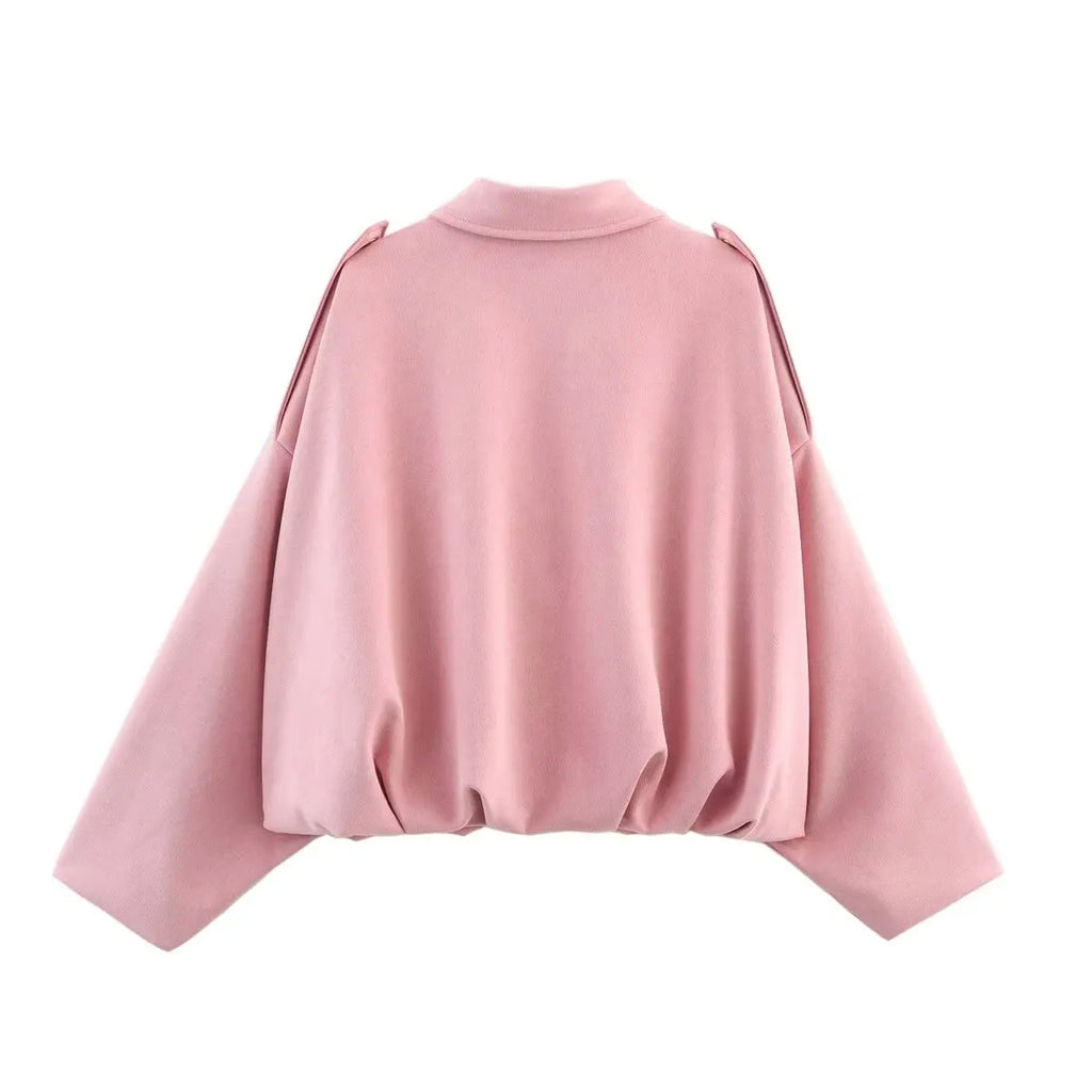 TFMLN Women Suede Bomber Jacket Spring New Fashion Long Sleeve Zipper Oversize Solid Bomber Coat Chic Lady 2025 Streetwear