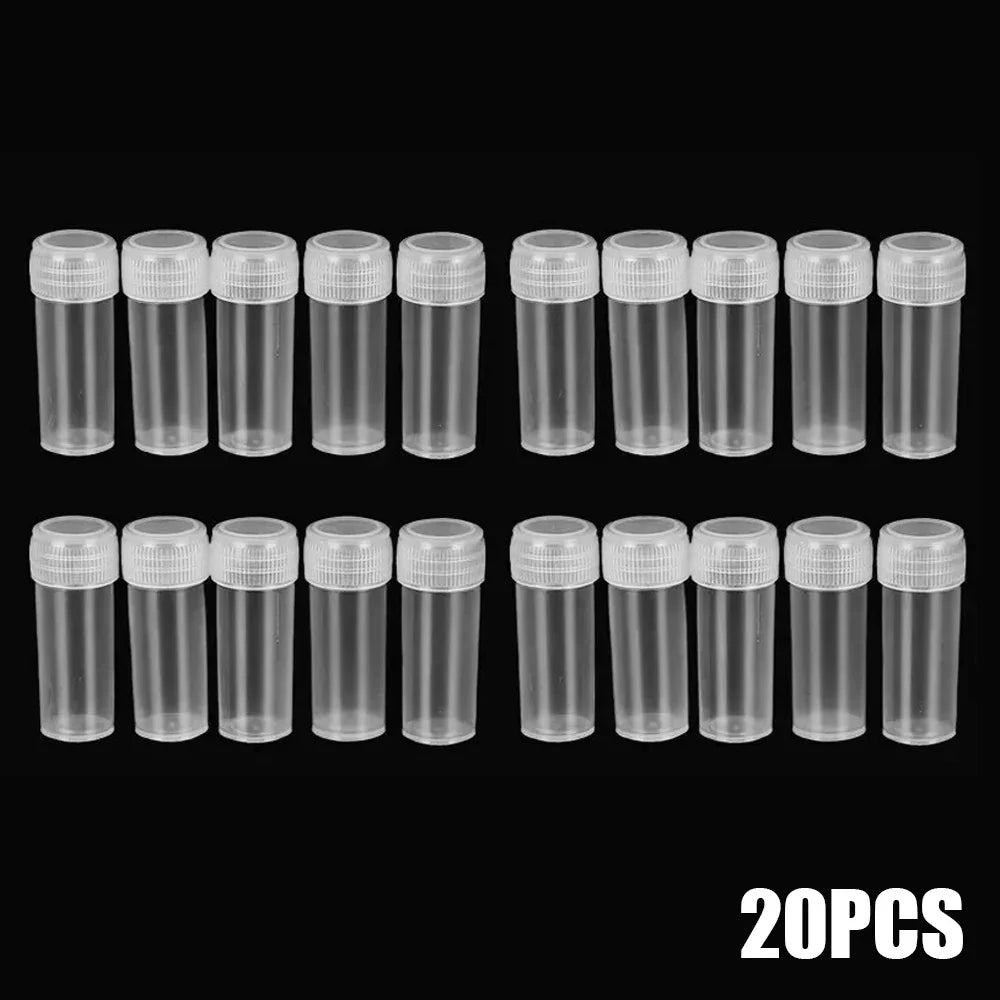 20pcs 5ml Plastic Subpackage Empty Bottle Vials Medicine Pill Liquid Powder Capsule Storage Container Sample Jar Small Barrel