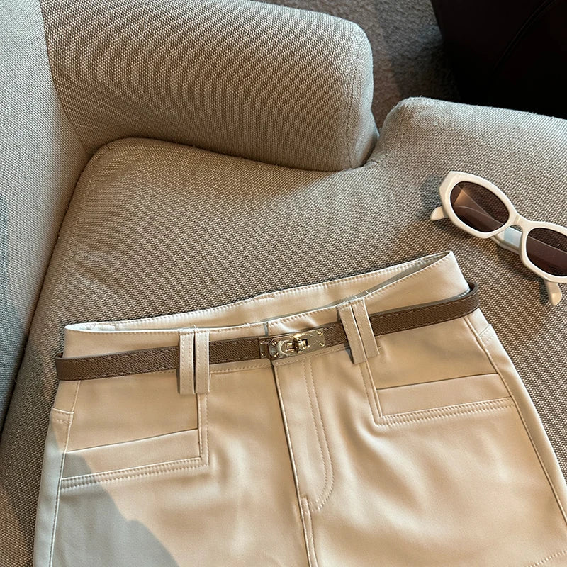Autumn Black White Elegant Fashion Sexy Slim Short Pant Clothes Women Casual Beige Pockets High Waist Office Lady Shorts Simple