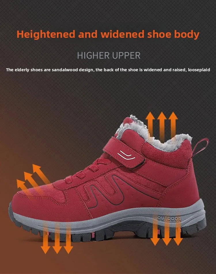 Winter High Top Snow Boots Men's Cotton Shoes Warm Fleece Lined Outdoor Anti-slip Casual Flats for Elderly And Middle-aged