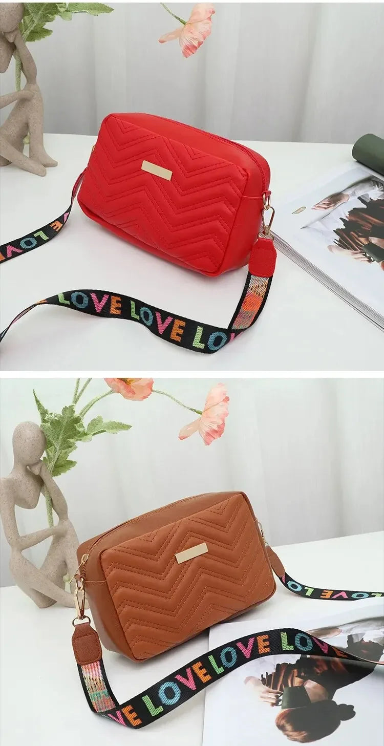 Embroidered PU Camera Bag, Small Square Shoulder Bag, Casual and Versatile