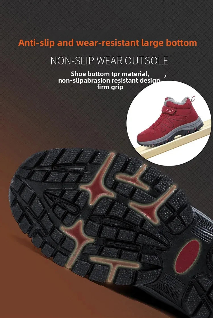 Winter High Top Snow Boots Men's Cotton Shoes Warm Fleece Lined Outdoor Anti-slip Casual Flats for Elderly And Middle-aged