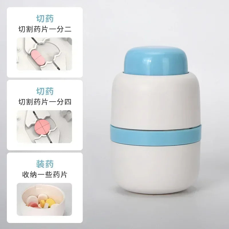 Portable 2-in-1 Pill Box with Pill Cutter for Cutting Small Pills or Large Pills in Half & Quarter Travel Pill Organizer Case