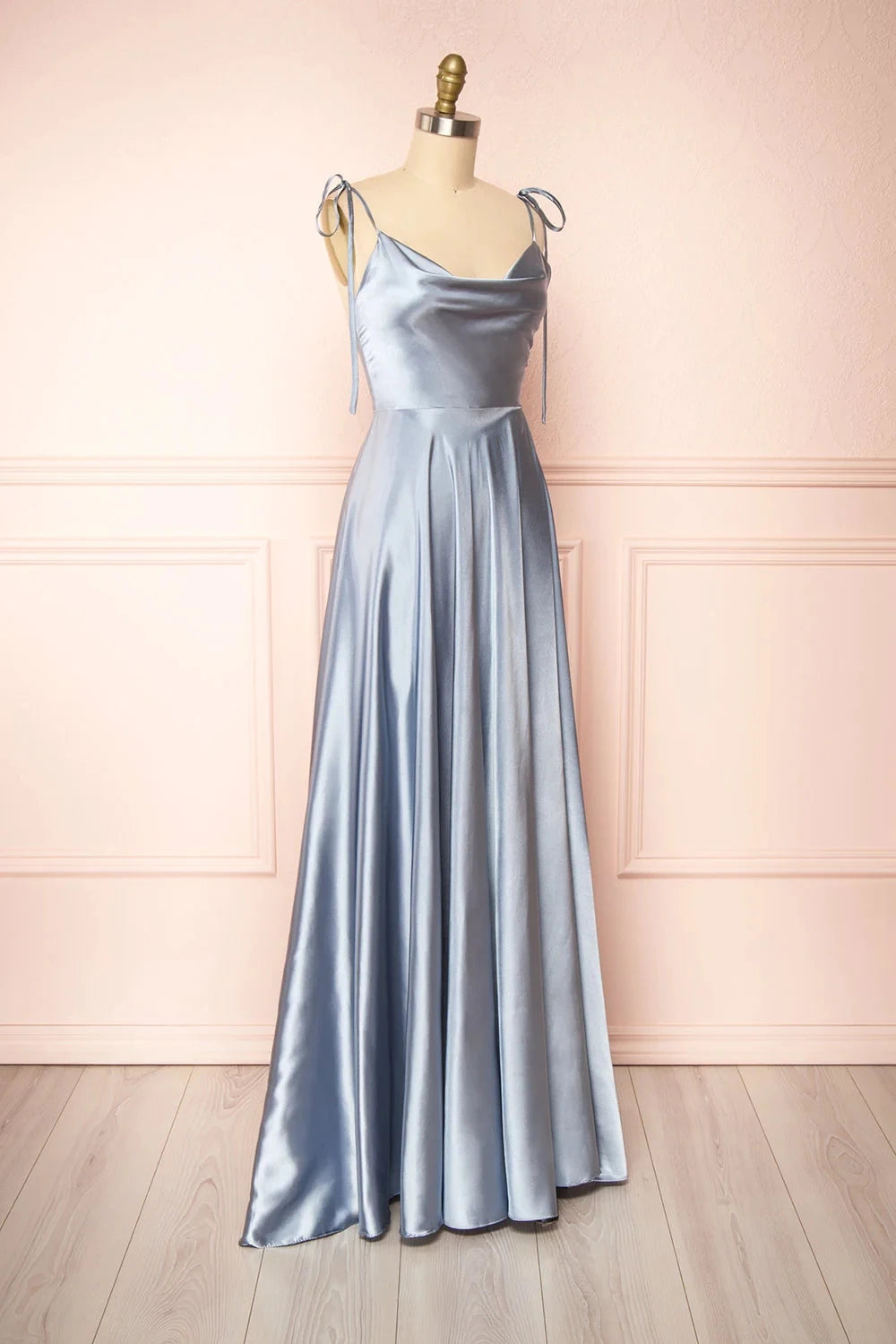 BABYONLINE Elegant Bridesmaid Dress Cowl Neck Adjusted Spaghetti Silky-satin Fabric A-line Silhouette Wedding Women Long Gown