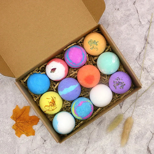 12Pcs/set Bath Bubble Ball Kit Essential Oil Bath Salts Skin Care Exfoliating Moisturizing Shower Bath Balls Accessories
