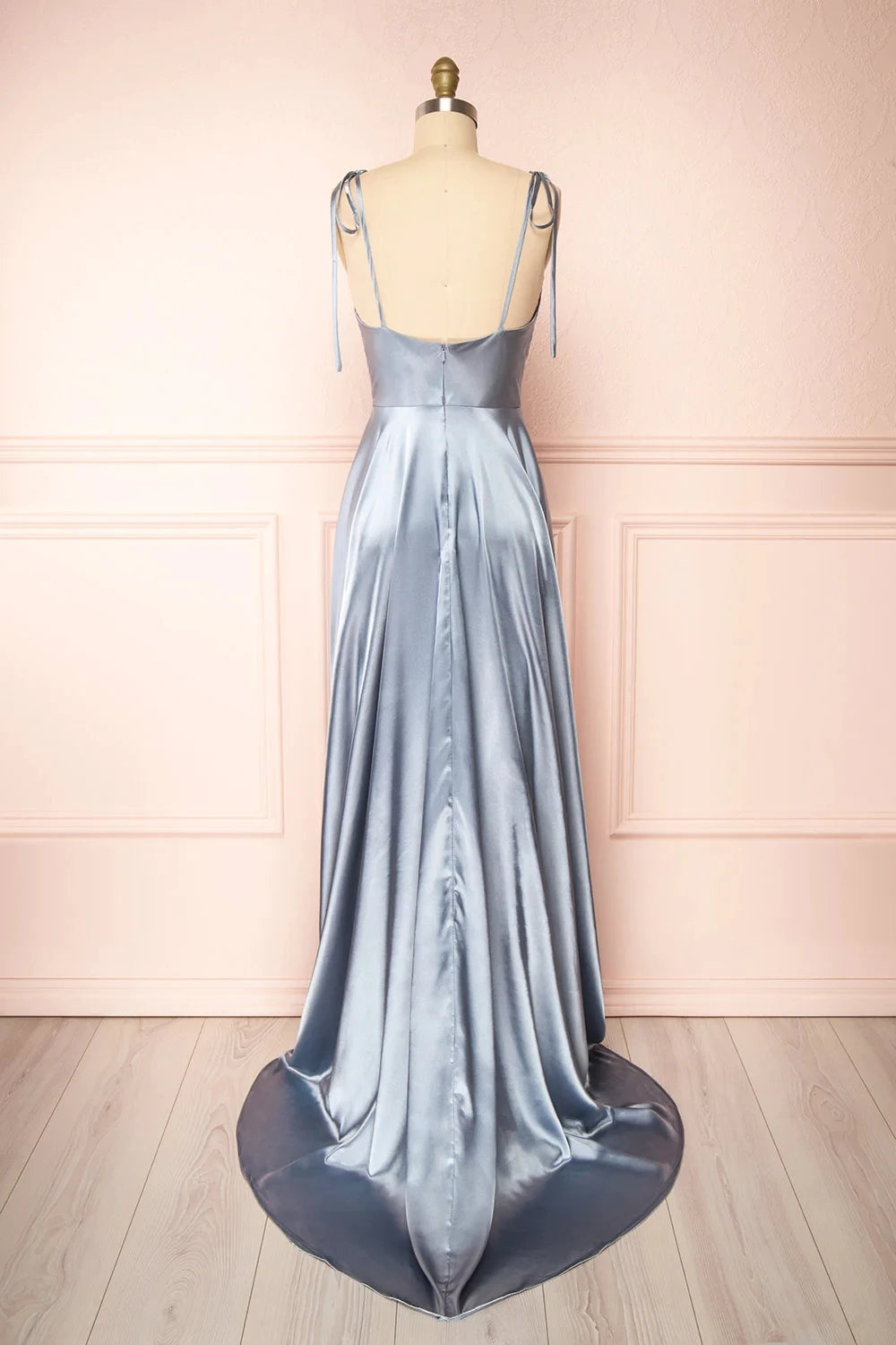 BABYONLINE Elegant Bridesmaid Dress Cowl Neck Adjusted Spaghetti Silky-satin Fabric A-line Silhouette Wedding Women Long Gown