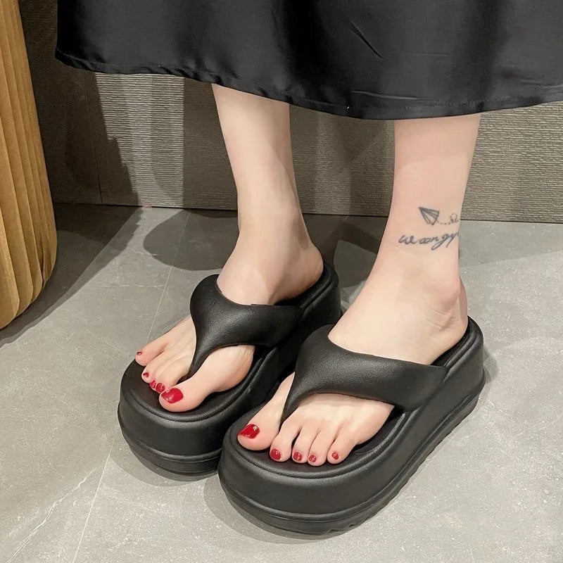 Bebealy Deep Heels Women's Slippers Summer Platform Home Slippers Soft Beach Slippers Outdoor Thick Sole Non-slip Cloud Slippers