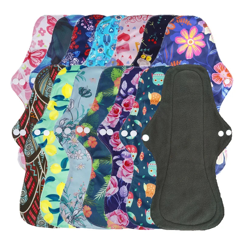 10pcs Reusable Menstrual Pads Female Breathable Heavy Flow Bamboo Charcoal Washable Sanitary Napkins Women cloth sanitary napkin