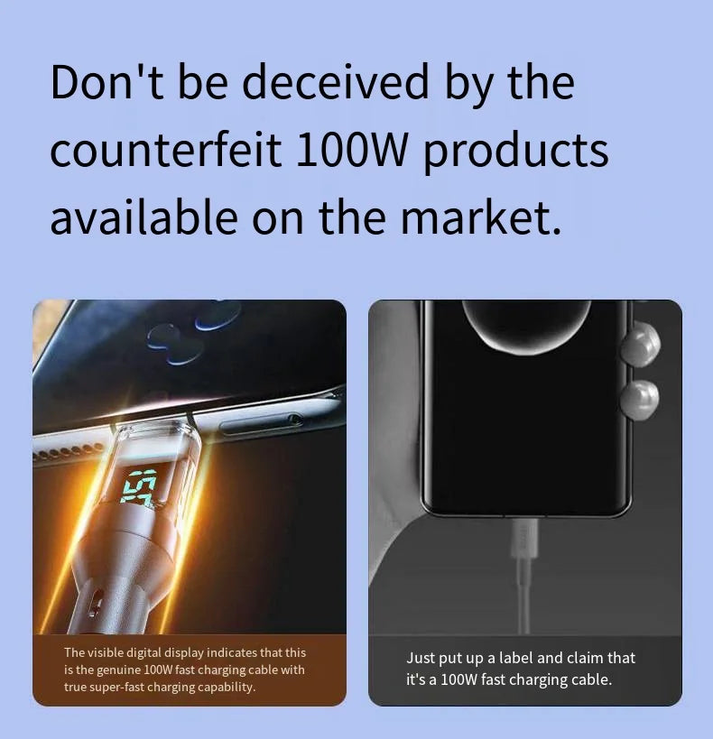 HOMEFISH 60W USB-C Super Fast Charging Cable with Digital Display, Braided Anti-Fracture Wire, Maximum Compatible with 120W