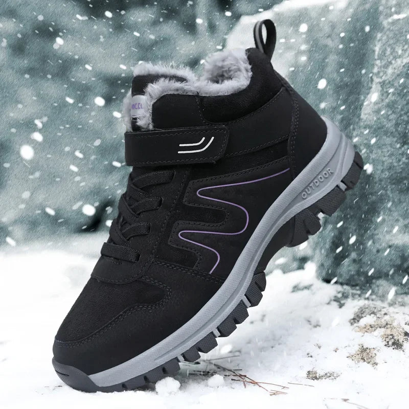 Winter High Top Snow Boots Men's Cotton Shoes Warm Fleece Lined Outdoor Anti-slip Casual Flats for Elderly And Middle-aged