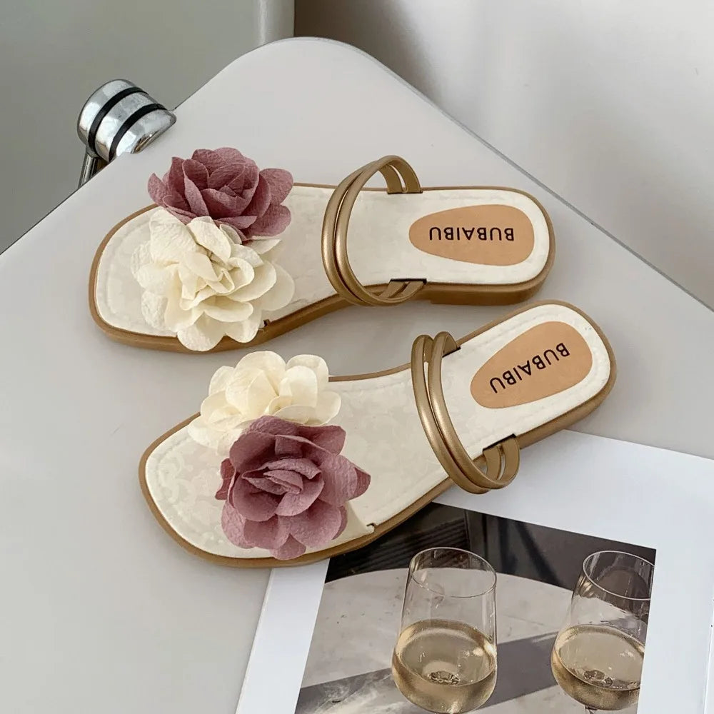 Casual Sweet Flower Flip Flops Waterproof Holiday Seaside Sandals Non-Slip Flat Vacation Beach Slippers Summer