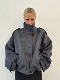 Stand Collar Women Spring Woolen Coats Single Breasted Loose Female Long Sleeve Jacket  Fashion Office Lady Street Short Coat