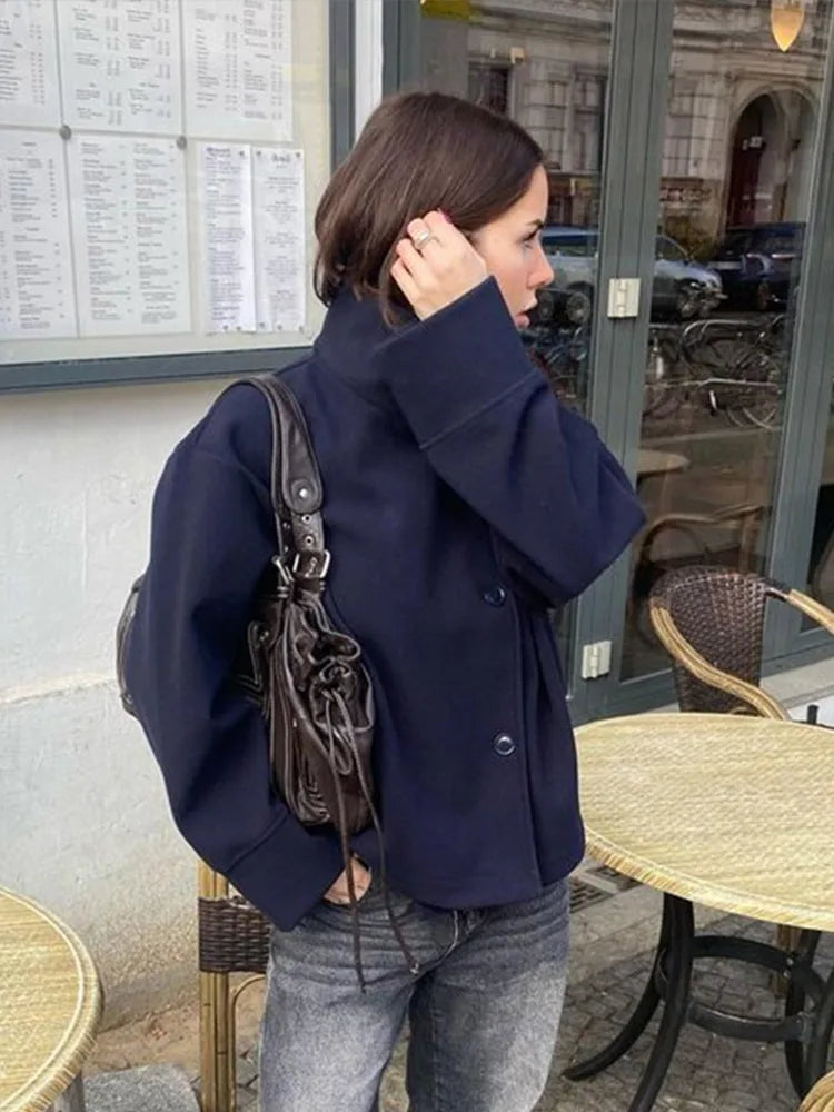 Stand Collar Women Spring Woolen Coats Single Breasted Loose Female Long Sleeve Jacket  Fashion Office Lady Street Short Coat