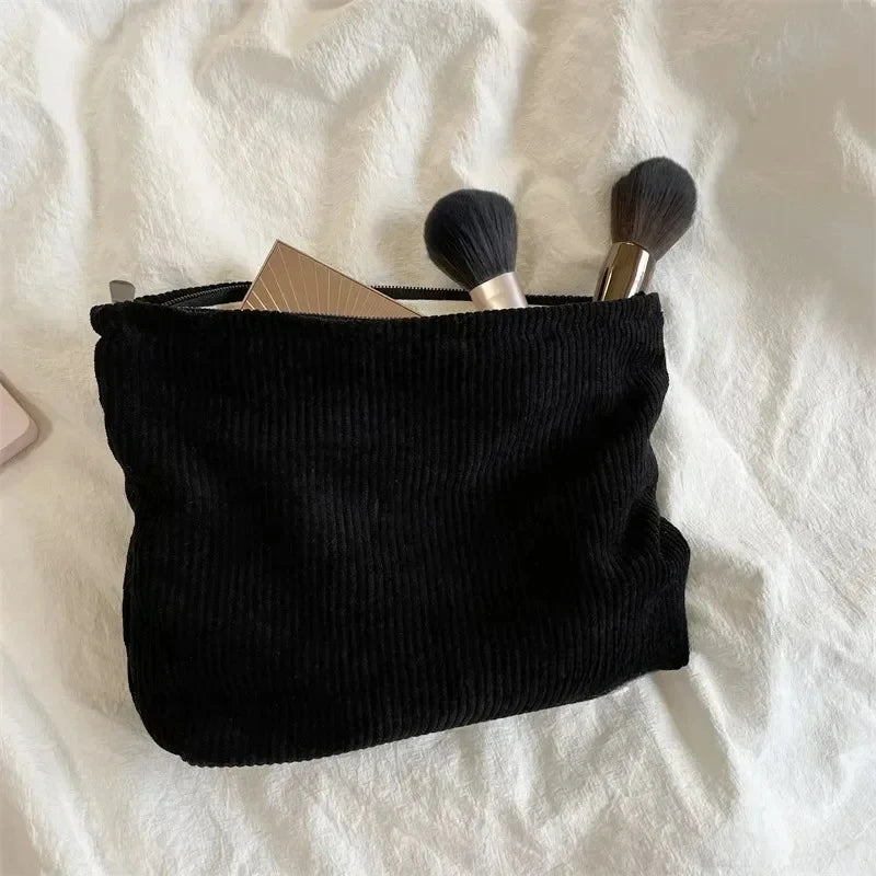 Corduroy Travel Cosmetic Bag Portable Makeup Storage Bag Purses Women Large Capacity Zipper Make Up Organizer Storage Clutch