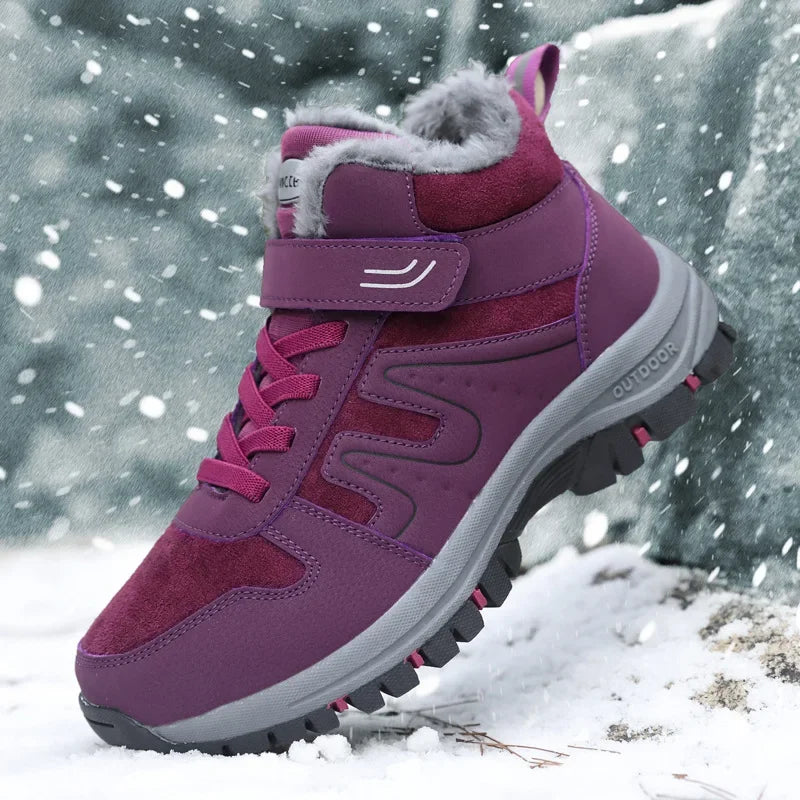 Winter High Top Snow Boots Men's Cotton Shoes Warm Fleece Lined Outdoor Anti-slip Casual Flats for Elderly And Middle-aged