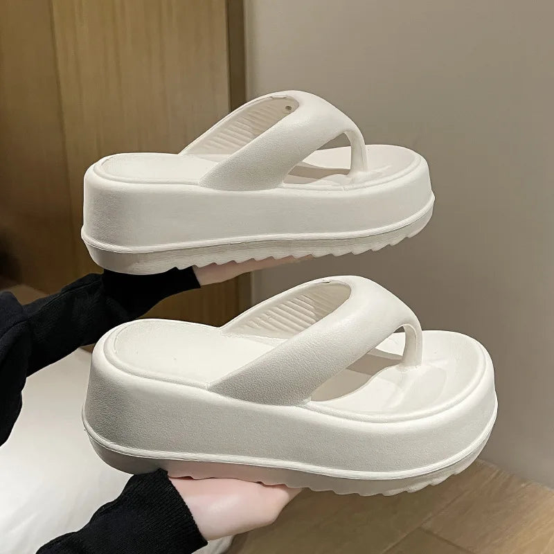 Bebealy Deep Heels Women's Slippers Summer Platform Home Slippers Soft Beach Slippers Outdoor Thick Sole Non-slip Cloud Slippers