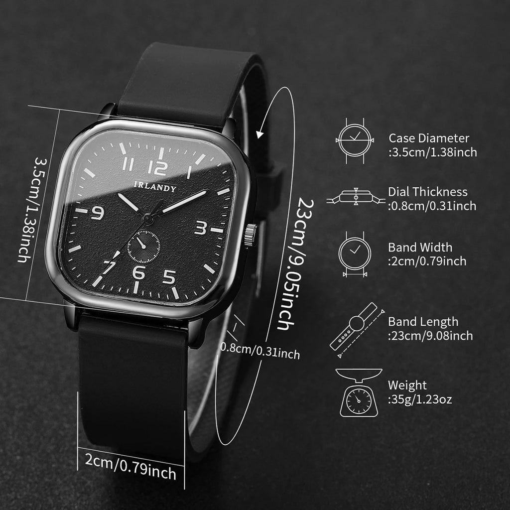 Fashion Square Women's Watch Casual Silicone Strap Quartz Watches Sports Wristwatch For Men Women Students（Without Box）
