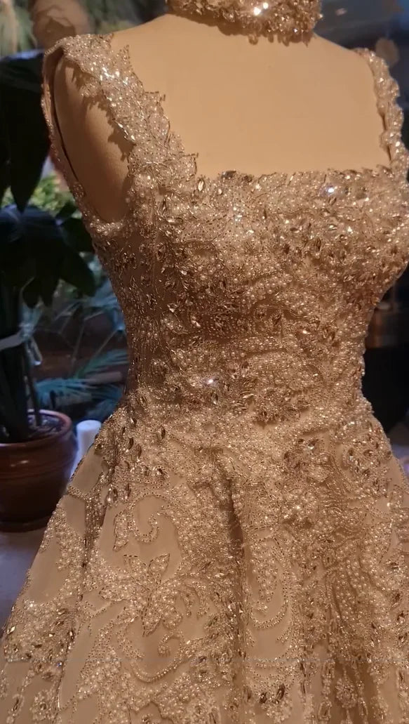 FATAPAESE Customized Evening Dress Square Sleeveless Beading A Line Draped Floor Length Diamonds Luxury Formal Occasion Gowns