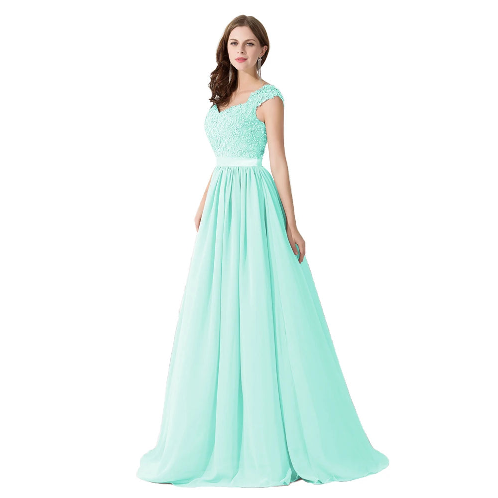 Hot Sale Elegant Long Bridesm Dress Women 2024 For Wedding A-line V Neck Floral Lace Sexy Sleeveless Back Hollow Evening Dress