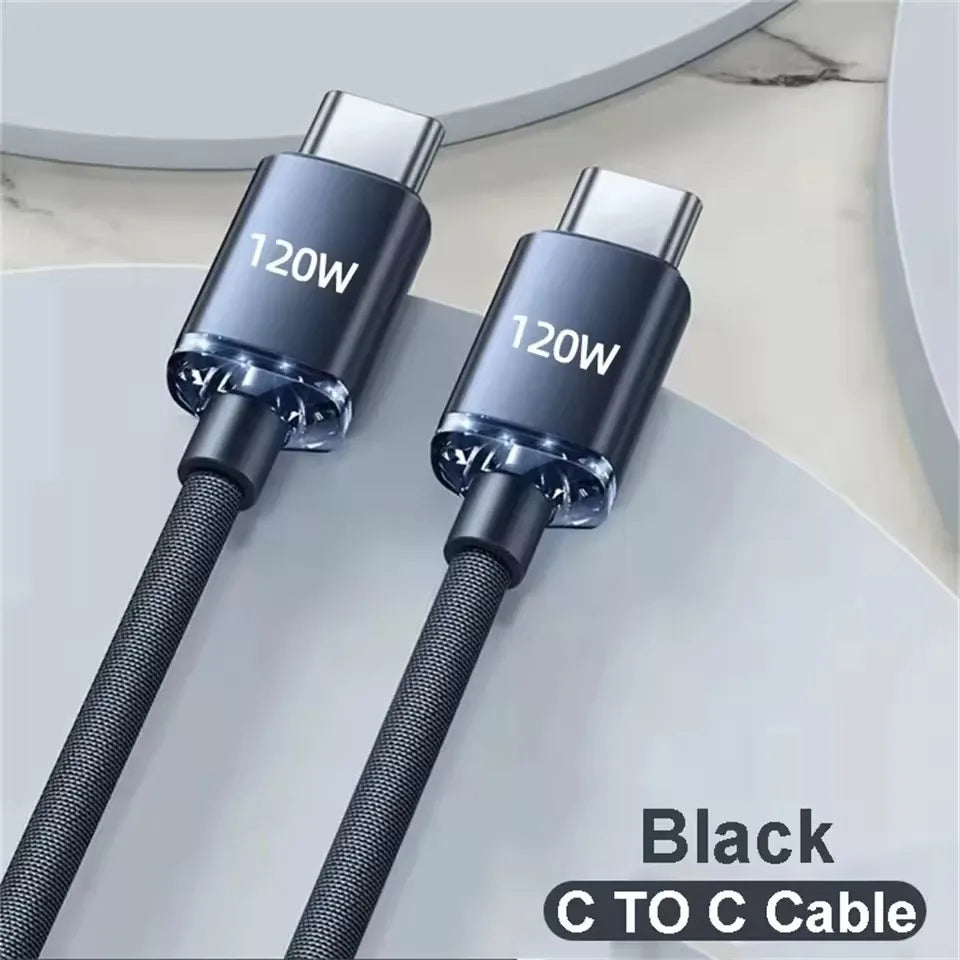 120W Cable Super Fast Charging USBA To Type C To USBC Cable PD USB C Quick Charge Data Cord For iPhone Xiaomi OPPO Samsung