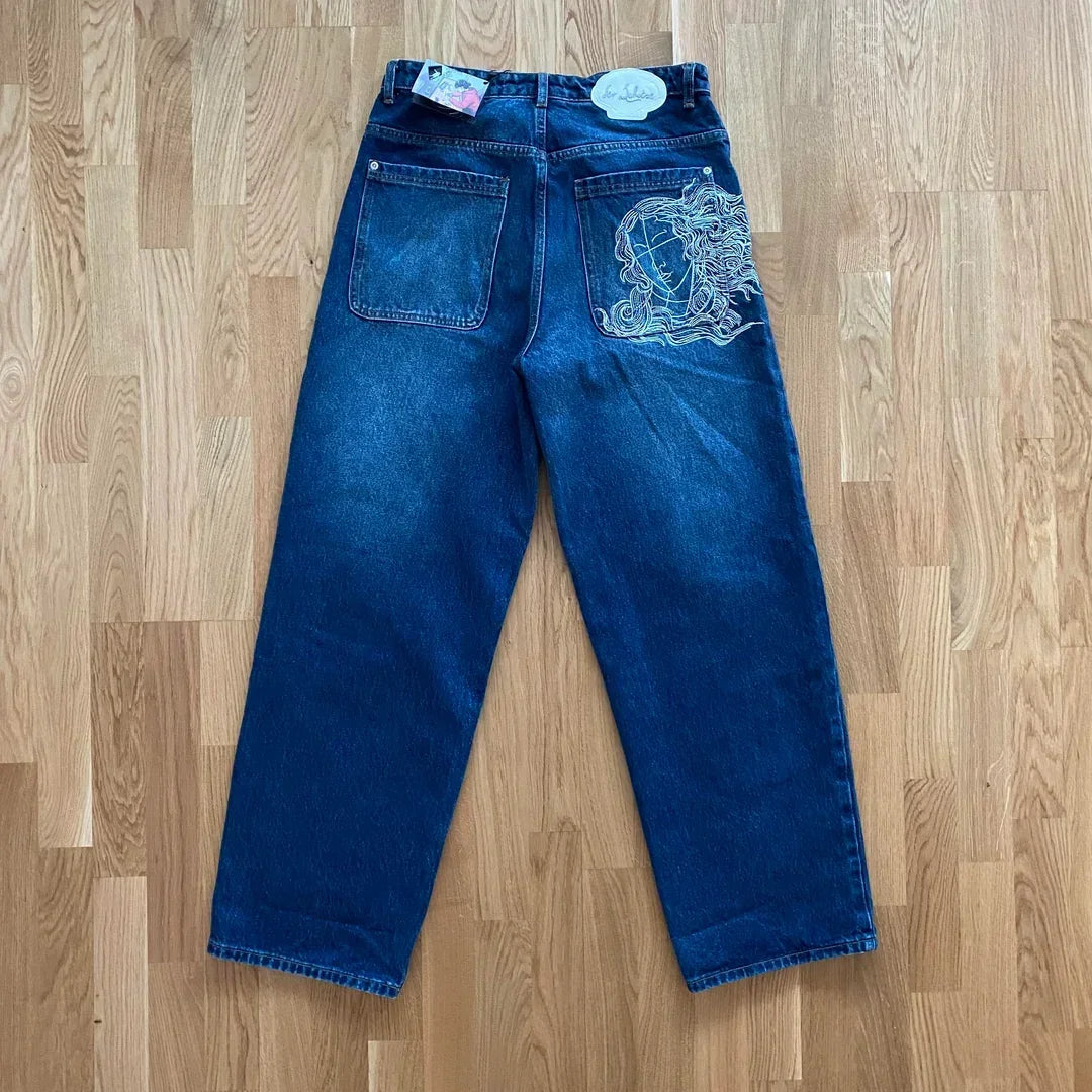 American Vintage Washed and Distressed Jeans High Street Casual Japanese Women Pants Y2k Loose Straight Fit Slim and Versatile