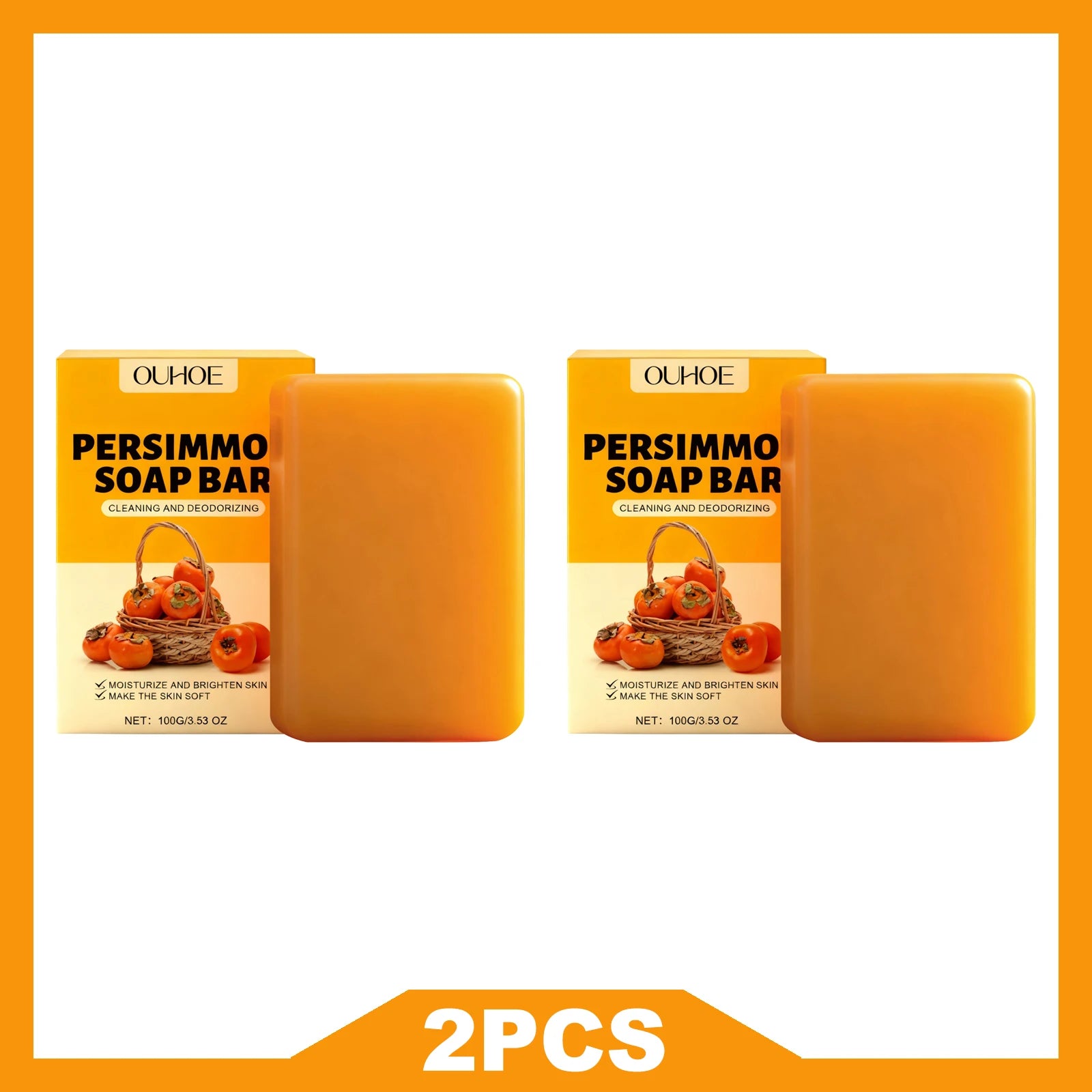 OUHOE Persimmon Soap Bar Sweet Fruity Scent Strengthen Skin Barrier Protection Maintain Healthy Removes Surface Dirt