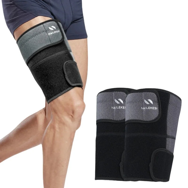 2PCS Thigh Wraps Support, Adjustable Compression Neoprene Thigh Sleeve Upper Leg Brace for Women Men Groin Muscle, Quadriceps