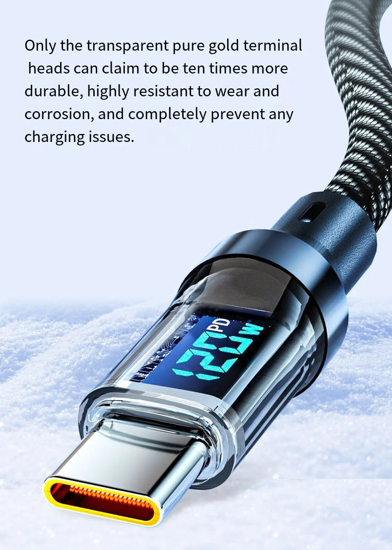 HOMEFISH 60W USB-C Super Fast Charging Cable with Digital Display, Braided Anti-Fracture Wire, Maximum Compatible with 120W