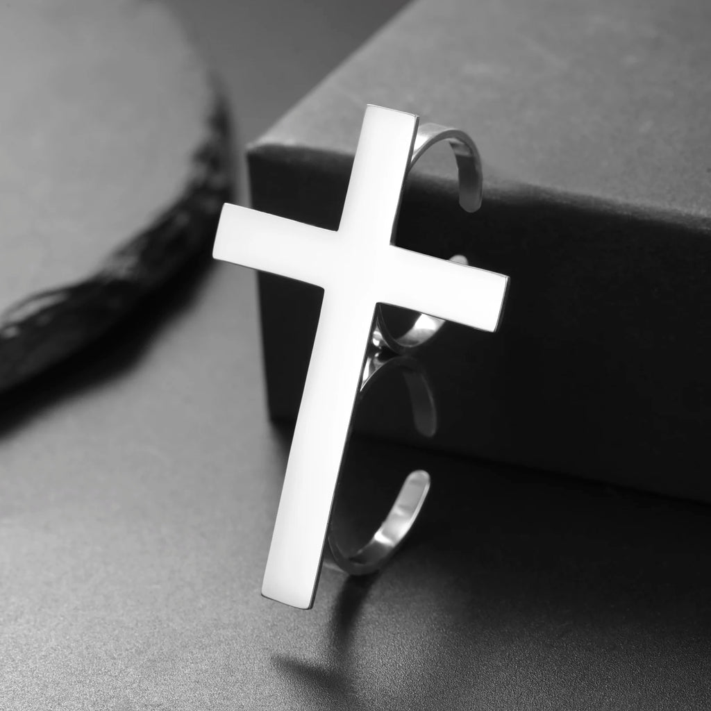 Cross Personalized Name Finger Ring Custom Gift For Woman Men Gold Color Stainless Steel Jesus Christian Amulet Talisman Jewelry