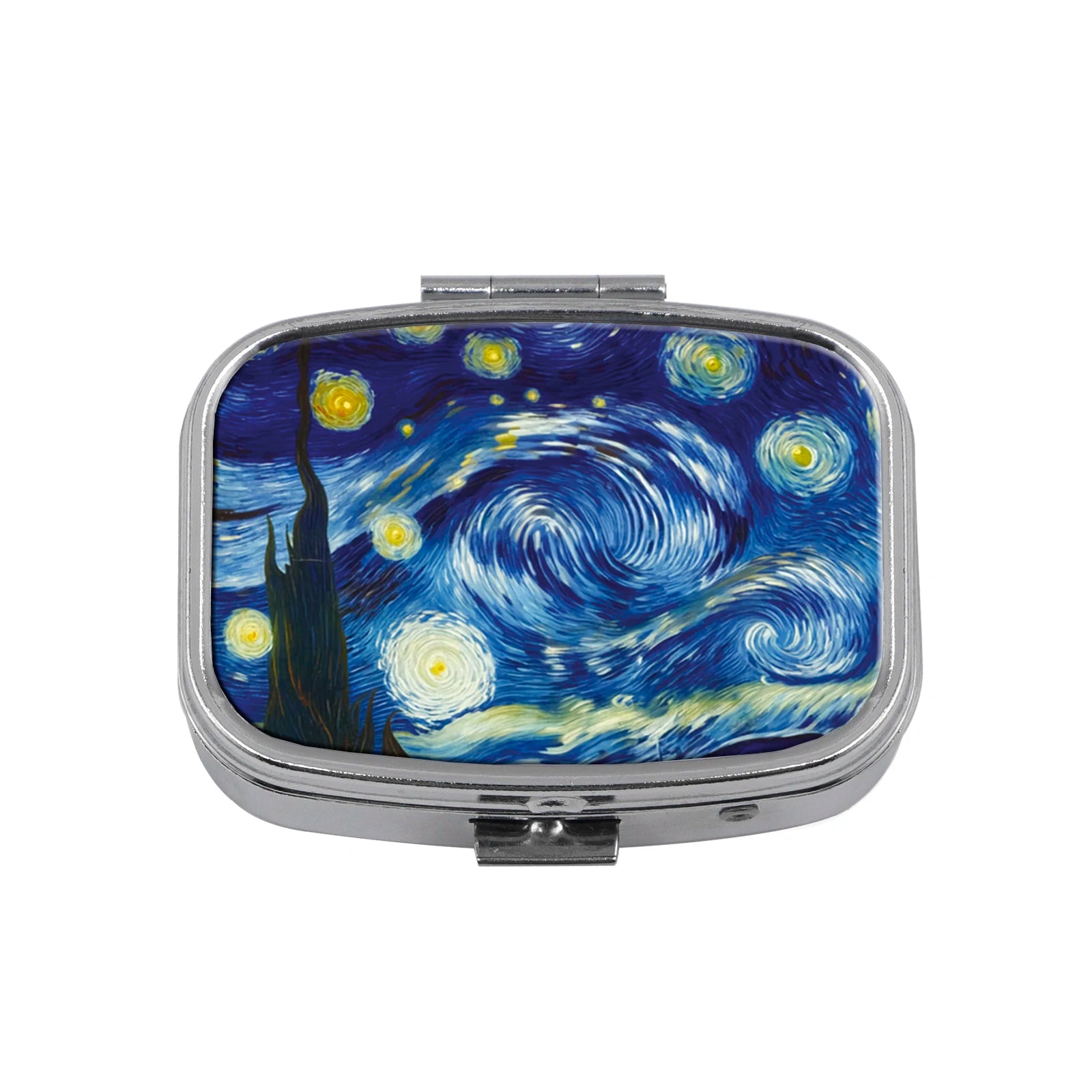 Oil Painting Metal Medicine Box with 2 Compartments Portable Travel Sealed Small Pill Organizer Container Storage