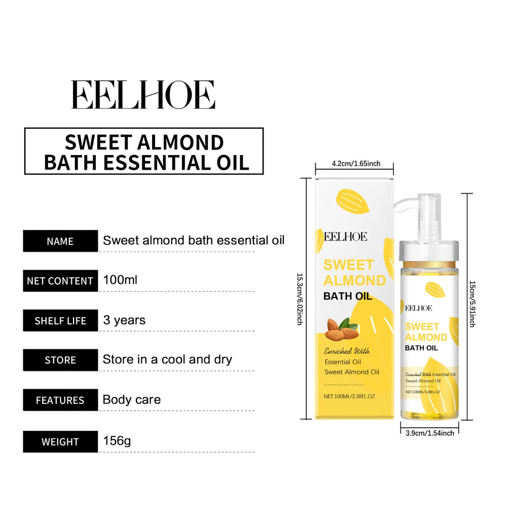 EELHOE Sweet Almond Oil for Bath Exfoliator Shower and Body Cleaning Brightening Skin Care Products Nourish Bath Essential Oil