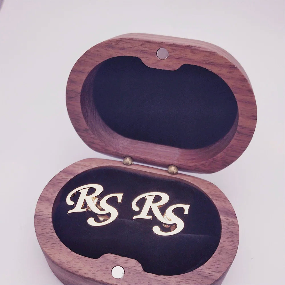 Tangula Custom Men's Stainless Steel Cufflinks For Groom Initials Cufflinks With Oak Gift Box Wedding Bridegroom Jewelry Gift