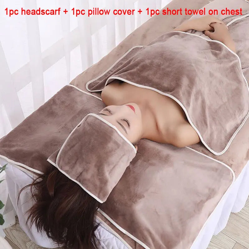 3 Pcs/Set SPA Beauty Salon Towel Thicken Microfiber Towel Set Headband+Chest+Pillow Towel Skin Management Bed Linen Accessories