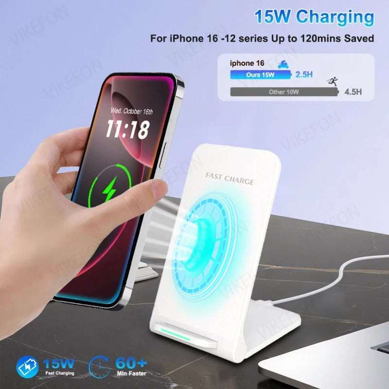 Wireless Charger Desktop Stand For iPhone 11 12 13 14 15 16 X Pro Max Samsung S24 S23 S22 Xiaomi Fast Wireless Charging Station