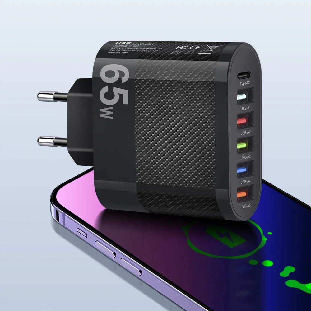 3.1A 5 Ports USB Charger PD Fast Charging Adapter For iPhone Xiaomi Samsung Mobile Phone EU/US/UK Plug Charge QC3.0 Wall Charger