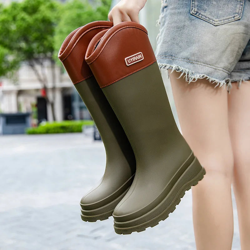 Adult Fashionable High-top Rain Boots Women's Waterproof and Non-slip Rain Boots for Outdoor Travel and Camping Cotton Warm Boot