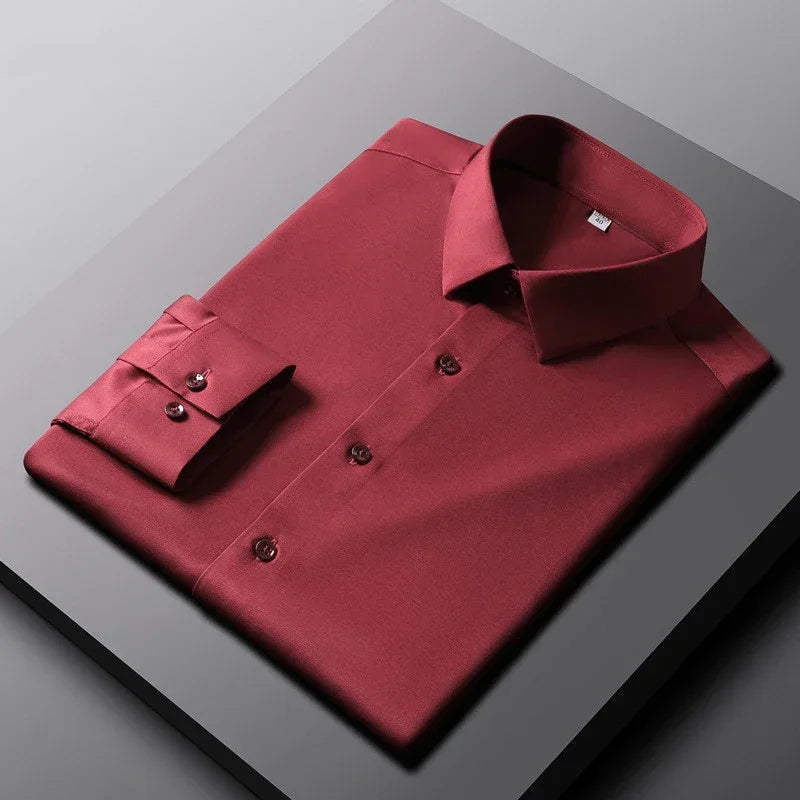 New Men's Business Casual Long Sleeved Solid Color Shirt Wrinkle Resistant Wrinkle Free Comfortable All Season Versatile Top