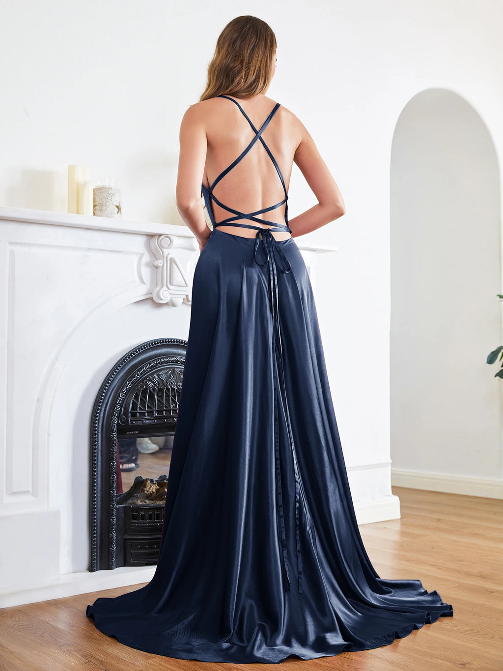 A-line Slit Cowl Neckline Satin 3 Styles Bridesmaid Dress With Tieing Dresses For Special Events Evening Dress Dresses For Prom