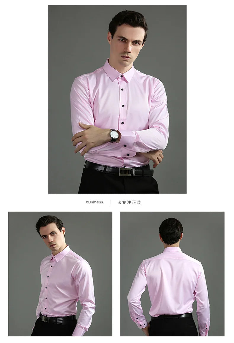 Micro elastic men's long sleeved shirt, silky and not easily wrinkled, high-quality men's shirt, plus size shirt
