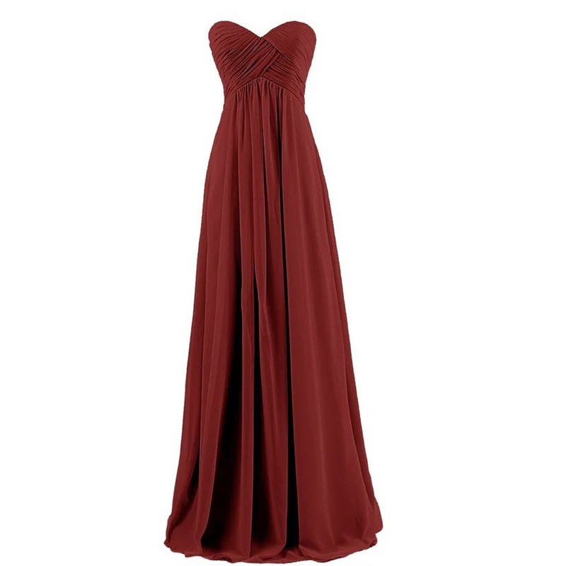 A Line Chiffon Pleat Elegant Strapless Sweetheart Bridesmaid Dresses Wedding Party Evening Formal Prom Robe De Soiree Zipper